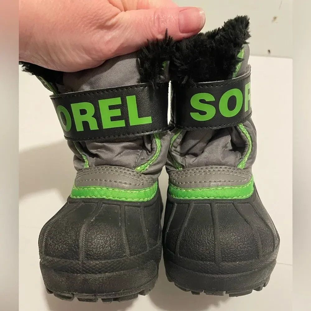 Sorel Brand Kid's Snow Commander Winter Boots Size 5 Lime/ Black Charcoal